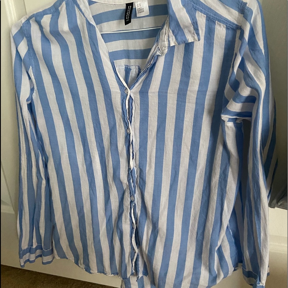 Striped light blue button up shirt